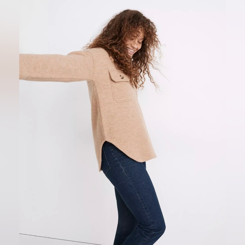 Madewell Tan Boiled Merino Wool Half-Zip Popover Sweater Women’s Size Medium - Picture 2 of 7